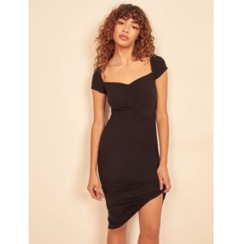 REFORMATION Black Ribbed Bleeker Dress